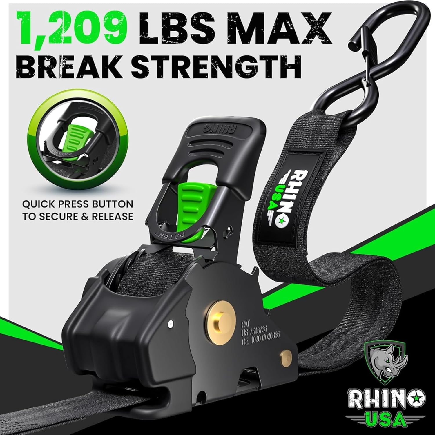 Retractable Ratchet Straps (4-Pack) - 1 Inch X 10 Feet (1,209Lb Break Strength) - Auto Self Retracting Tie down Straps for Truck, Cargo Trailer, Motorcycle, ATV, UTV - Black