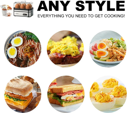 Rapid Egg Cooker Electric 6 Eggs Capacity, Soft, Medium, Hard Boiled, Poacher, Omelet Maker Egg Poacher with Auto Shut-Off, BPA Free