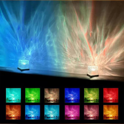 Ocean Wave Projector Light, 16-Color Luminorthe Cube Lamp & App Remote, 3D Holographic Water Ripple Romantic Ambient Lighting for Child'S Room, Meditation Relaxation, Night Light